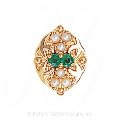 GS528 E/PL - 14 Karat Gold Slide with Emerald center and Pearl accents 